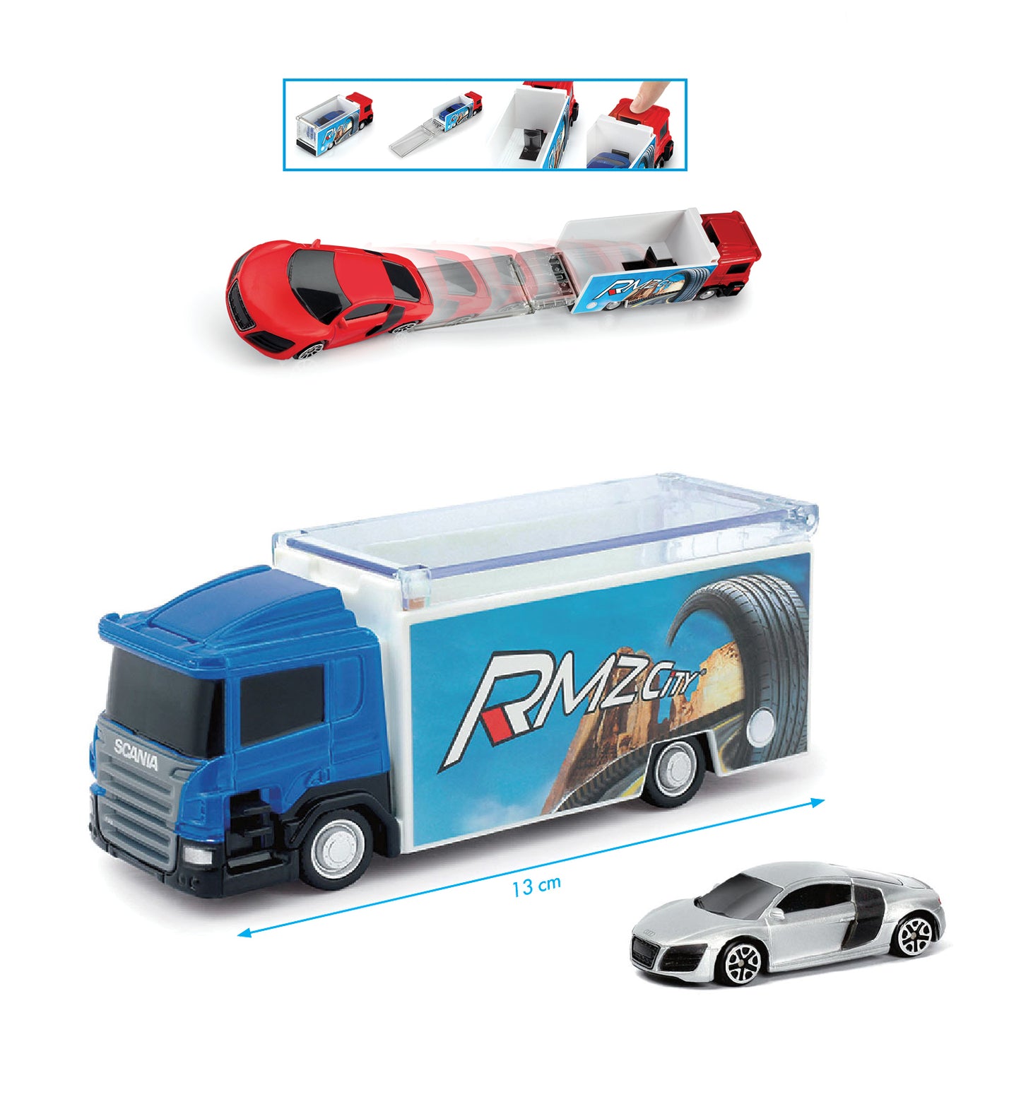 Set diecast RMZ City Scania Container e Audi R8 scala 1:64 - 94666
