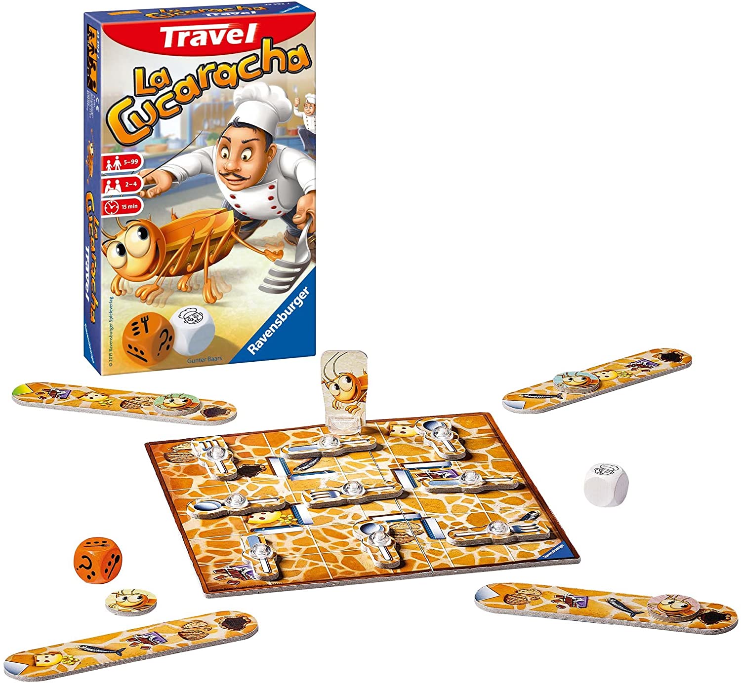 Ravensburger Travel La Cucaracha dettaglio scarafaggio e posate