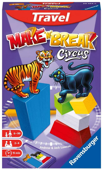 Ravensburger Travel Make N Break Circus 15 mattoncini legno 30 carte 60 esercizi - dai 6 anni