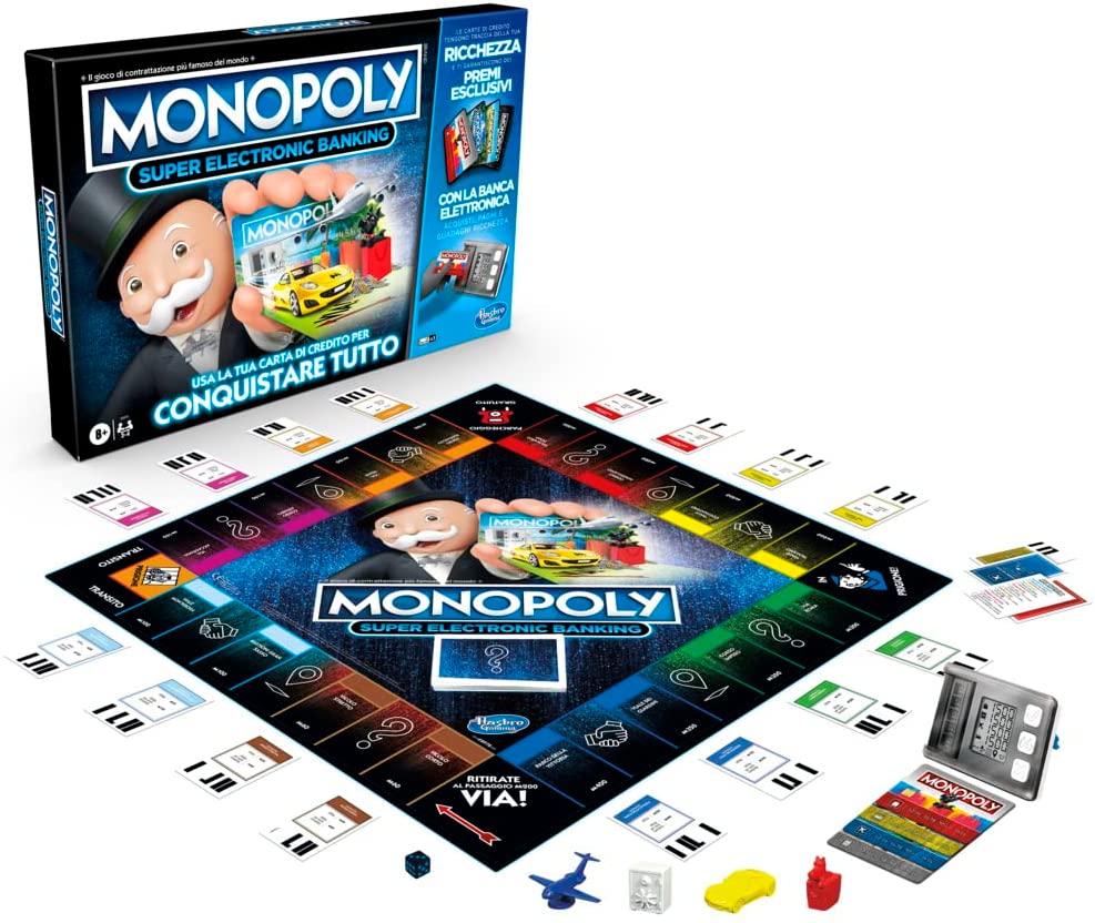 Hasbro Monopoly Super Electronic Banking carte credito personalizzate rendite
