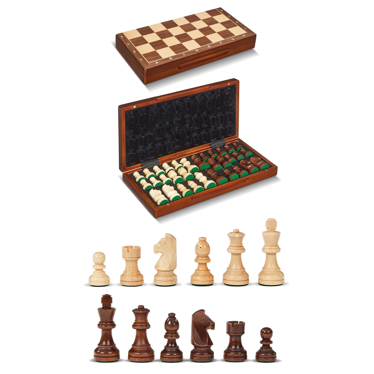 Scacchiera Magnetica Pieghevole 3 in 1 in Legno Set Scacchi Dama Backgammon con Dadi e Pedine