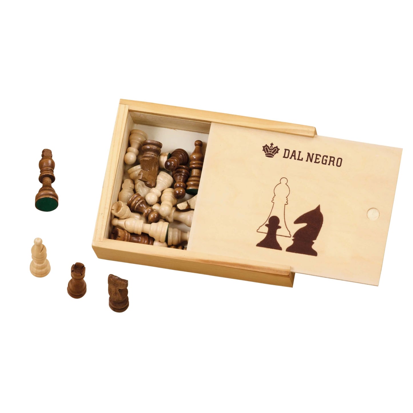Set 32 pezzi scacchi in legno naturale con re H.65mm e scatola contenitore in legno