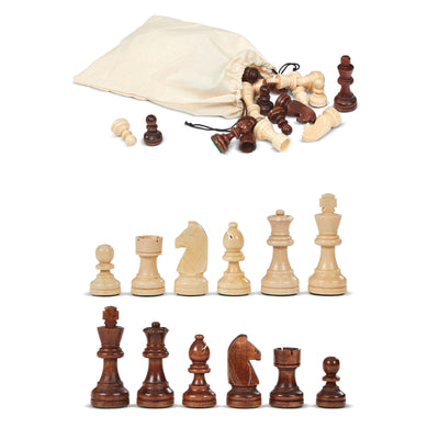 Set scacchi piombati legno N.3 re 75mm con custodia in stoffa per scacchiera 36x36cm