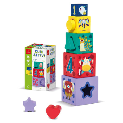 Cubi Attivi Dal Negro Set 5 Cubi Impilabili con Forme in Legno
