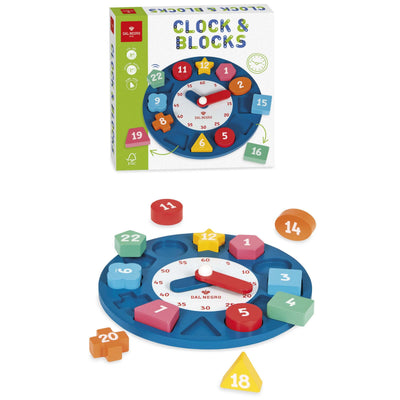 Orologio educativo Dal Negro Clock e Blocks in legno con blocchi numerati e lancette