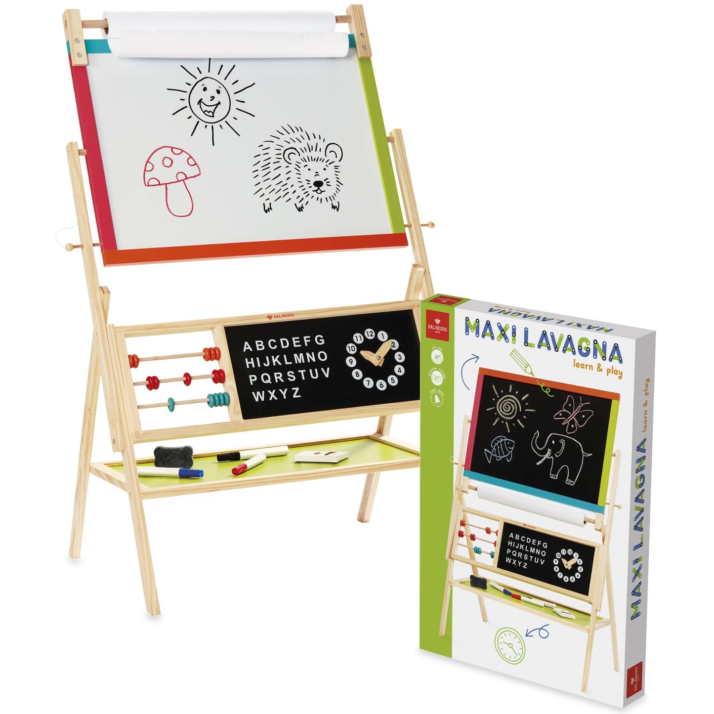 Maxi lavagna double face Dal Negro Learn and Play in legno con cavalletto