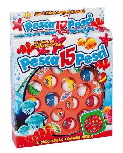 Gioco Pesca 15 pesci con base rotante e pesci colorati per bambini dai 3 anni