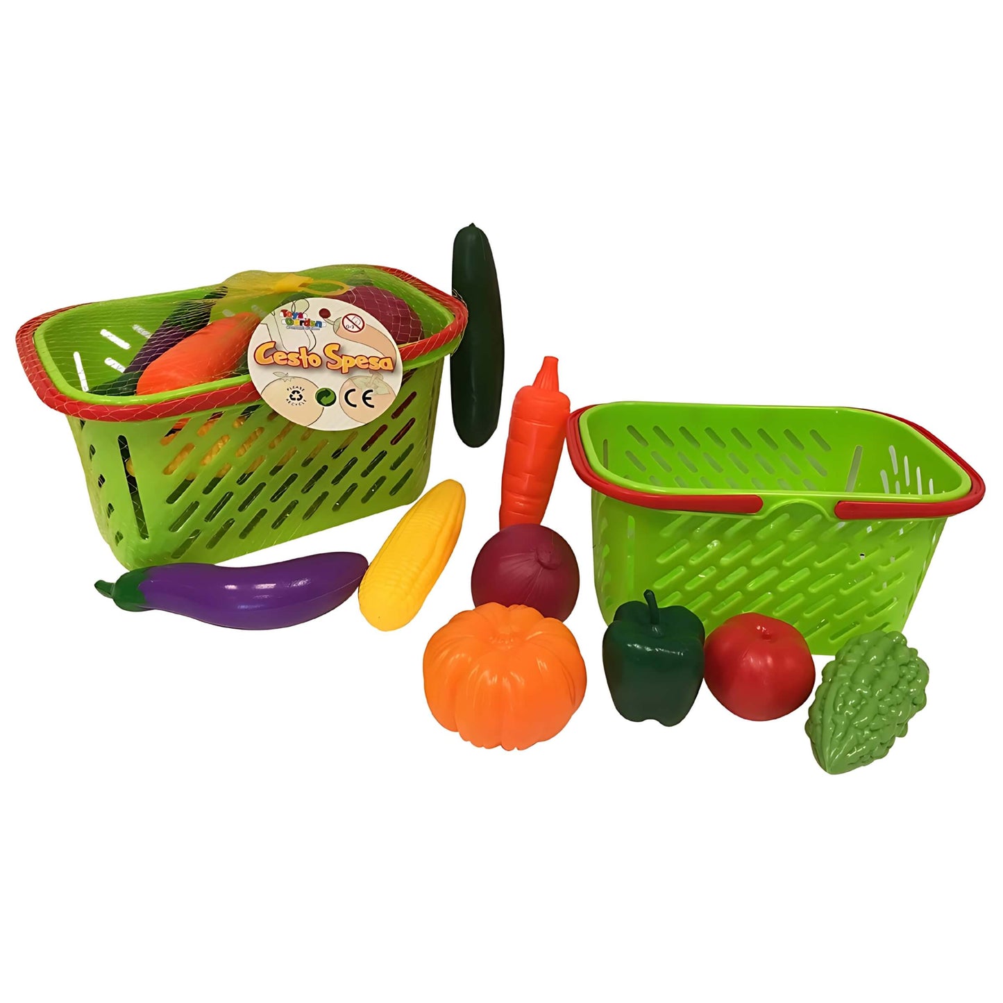 Set cesto spesa giocattolo con frutta e verdura in plastica sicura per bambini