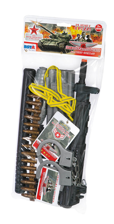 Playset Combat 8 pezzi militare mitraglietta frizione manette G060023
