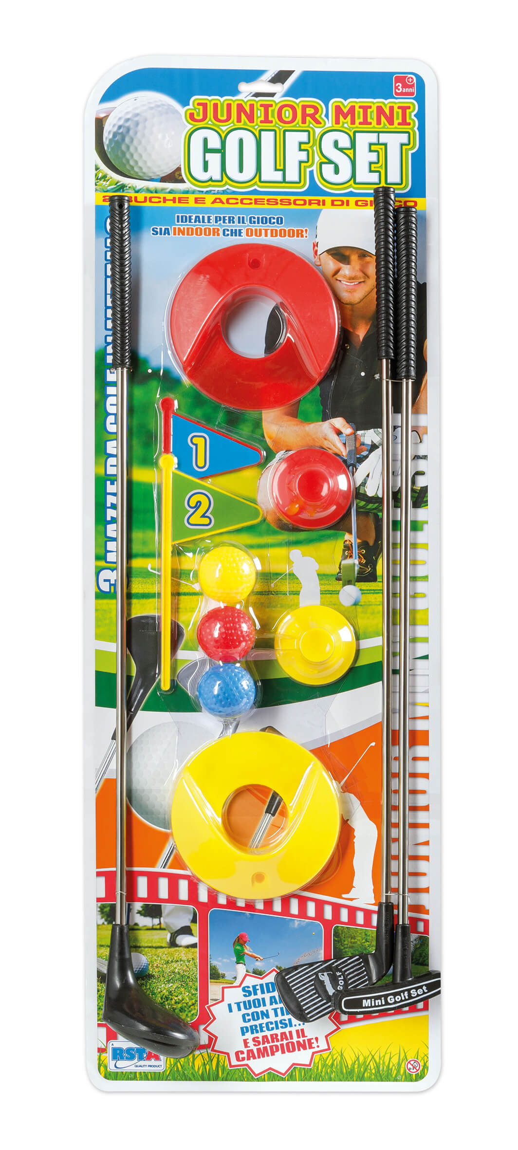 Junior Mini Golf Set 3 mazze metallo 3 palline 2 buche bandierine per bambini indoor outdoor