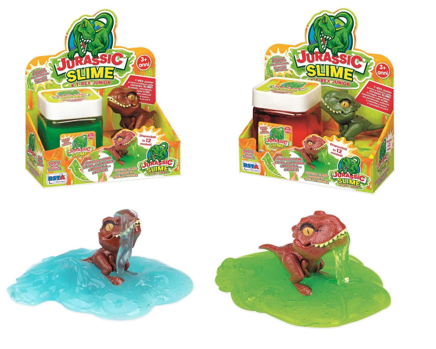 Jurassic Slime T-Rex set slime colorato trasparente con T-Rex Junior nascosto all'interno