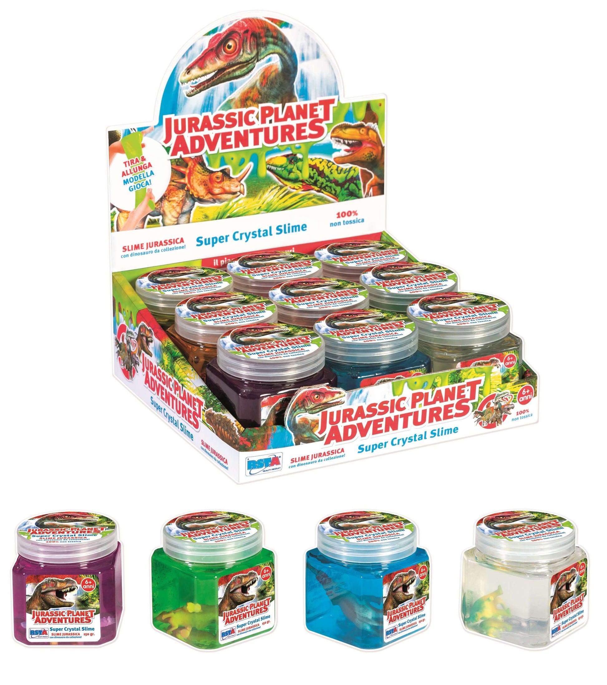 Super Crystal Slime Jurassic barattolo slime trasparente con dinosauro 11064