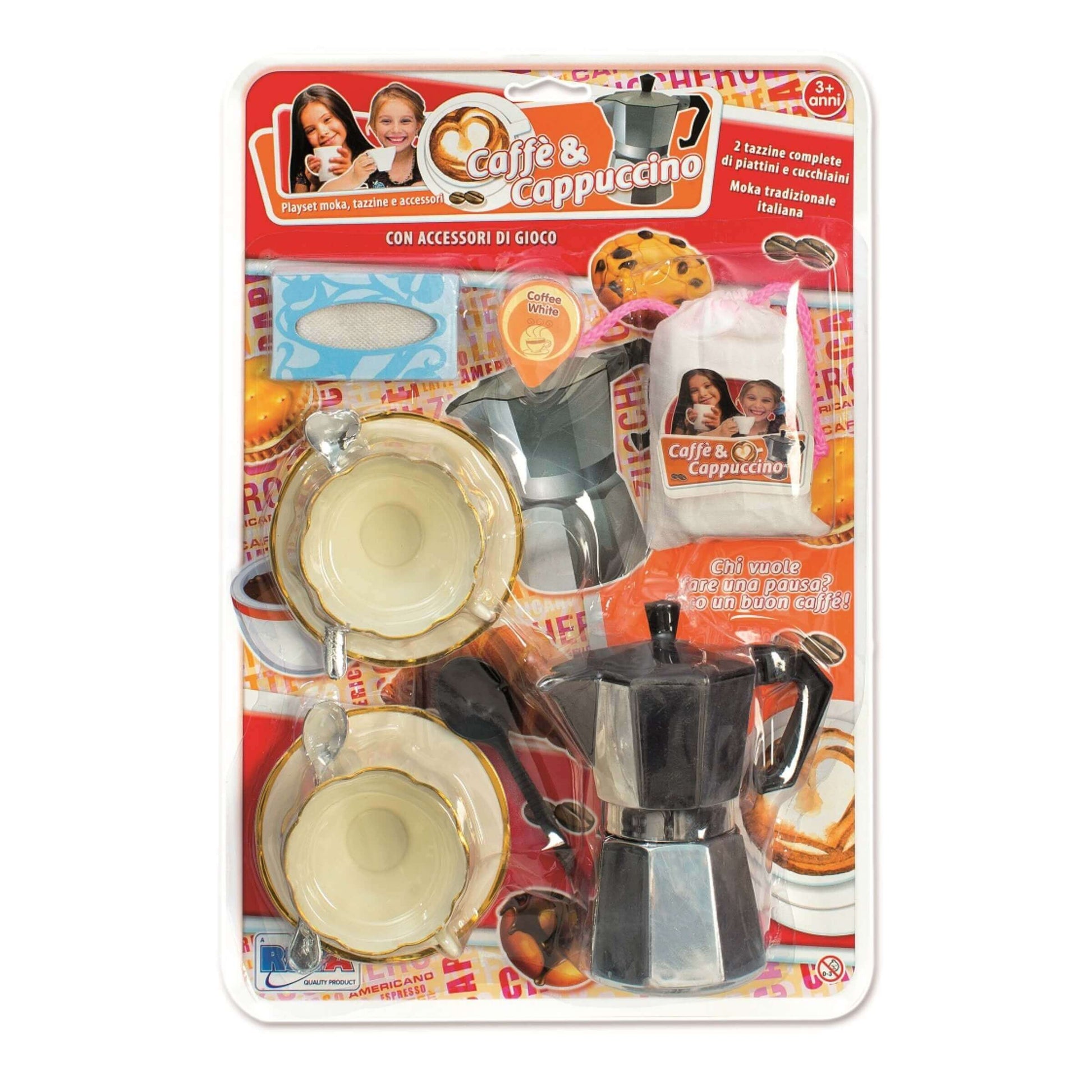 Set moka giocattolo 2 tazze con piattini blister gioco imitazione bambini
