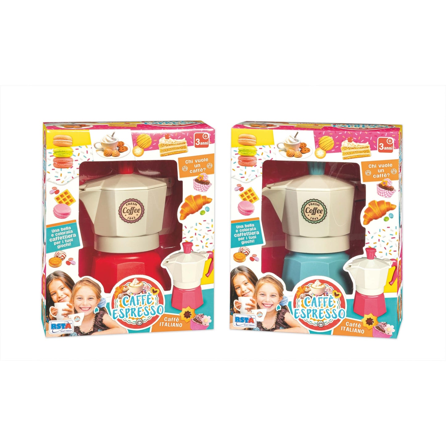 Caffettiera giocattolo per bambini con coperchio ispirata al caffè italiano