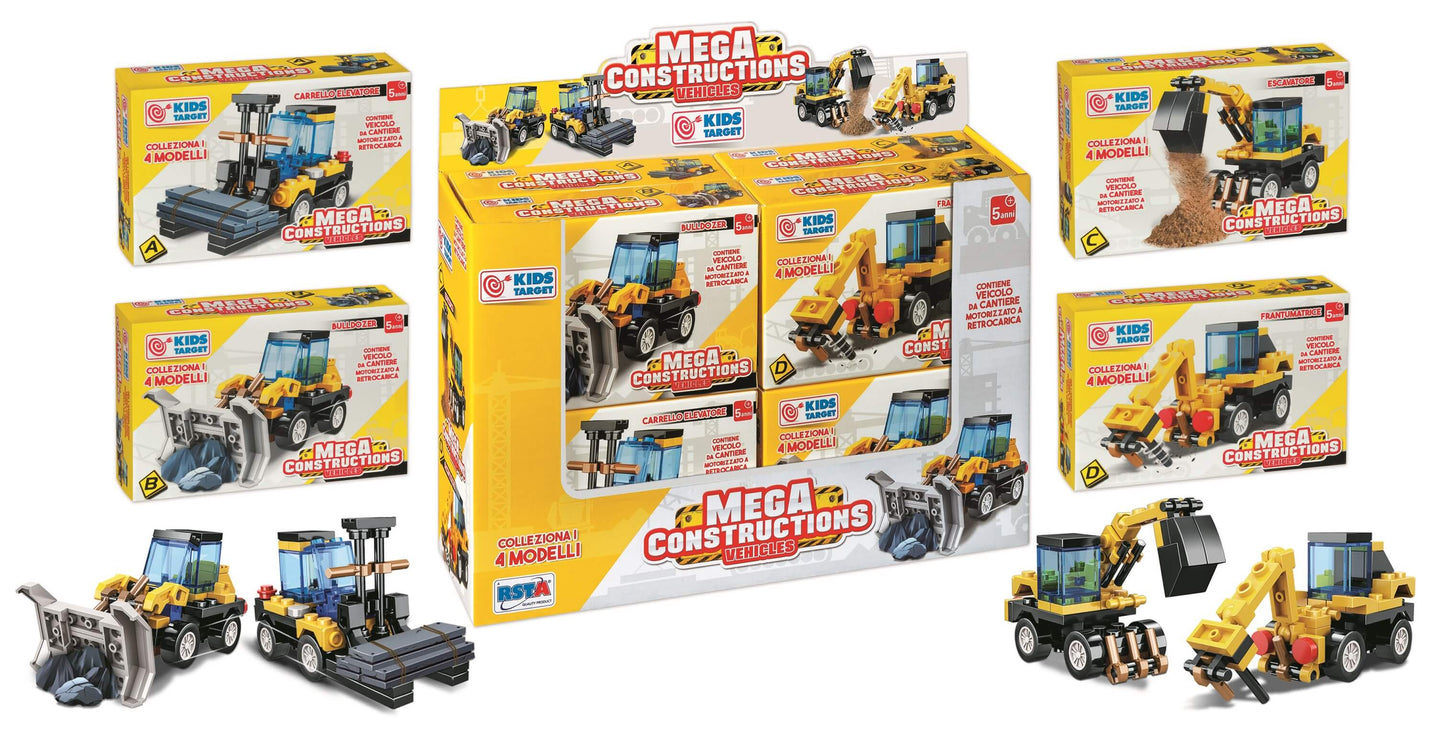 Display Kids Target veicoli costruzione 8pz retrocarica Carrello Elevatore Bulldozer Escavatore