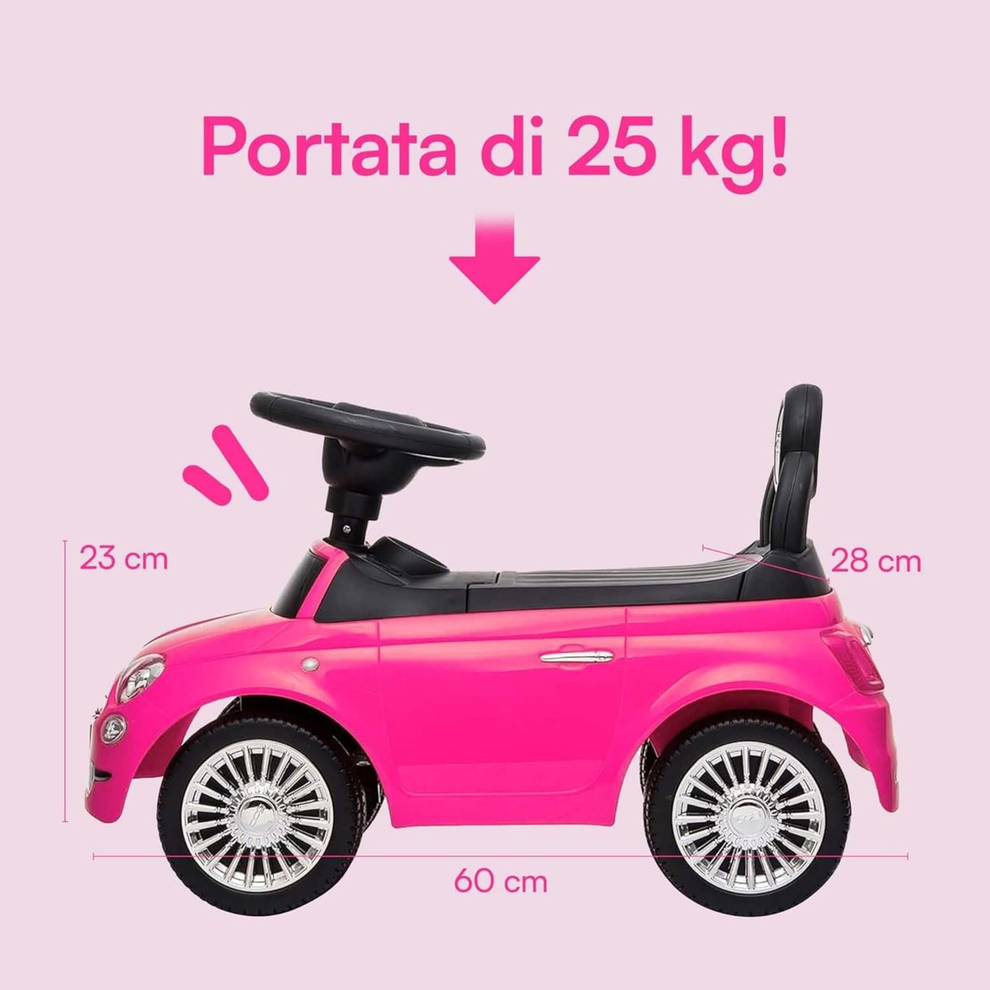 Fiat 500 Auto Cavalcabile per Bambini Ride-On Rosa