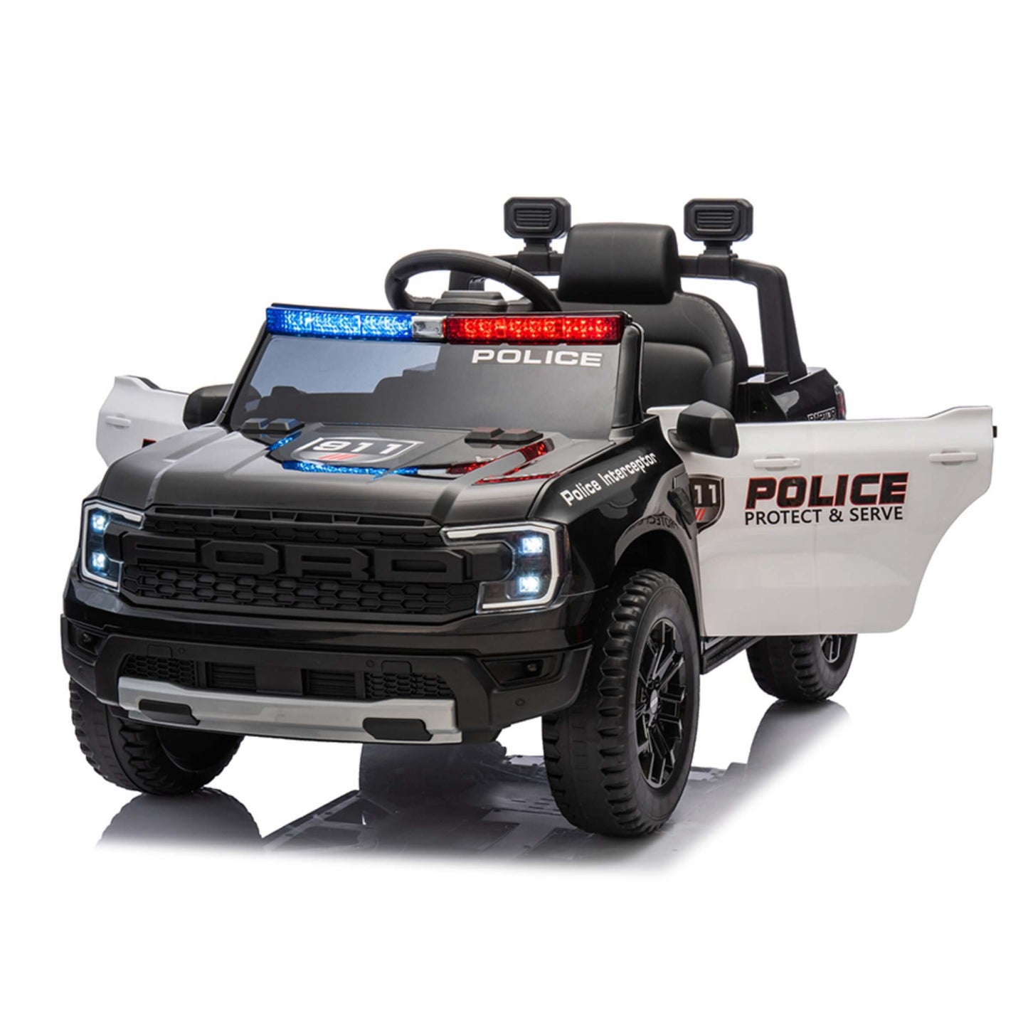 Ford Raptor Polizia Auto Elettrica Cavalcabile per Bambini con Radiocomando Luci Sirena e Batteria Litio 10,8 V
