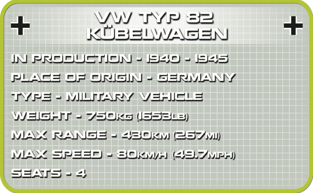 COBI WORLD WAR II - #2402 - 195PZ - VW TYPE 82 KUBELWAGEN
