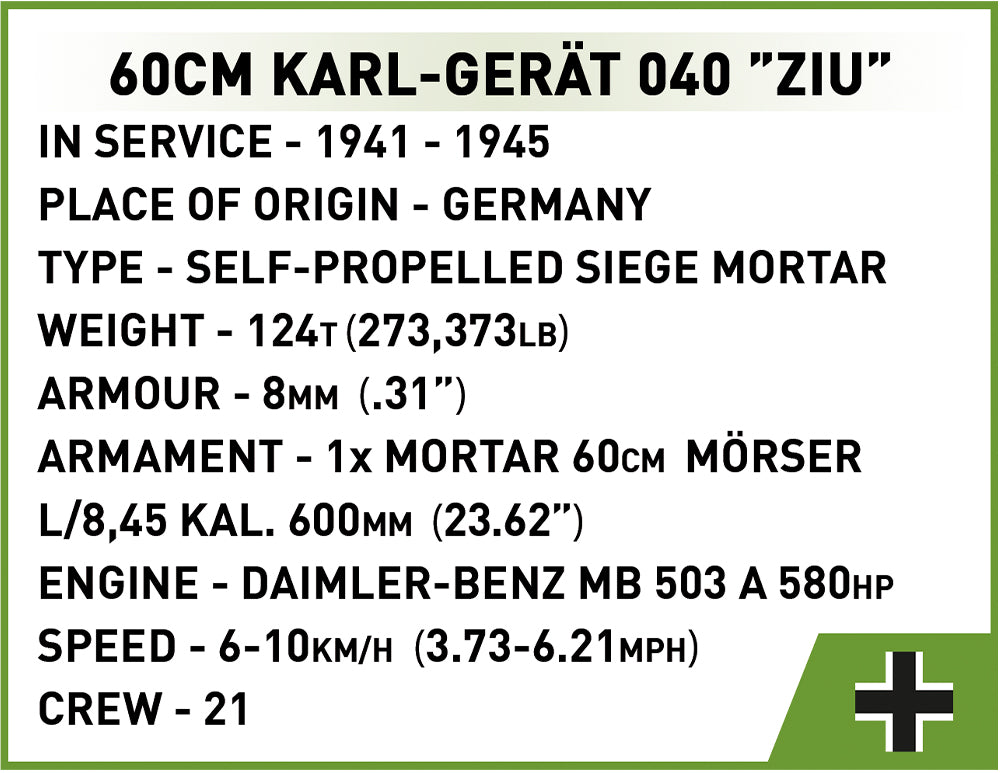 COBI WORLD WAR II - #2560 - 1574PZ - 60cm KARL-GERAT 040 ZIU
