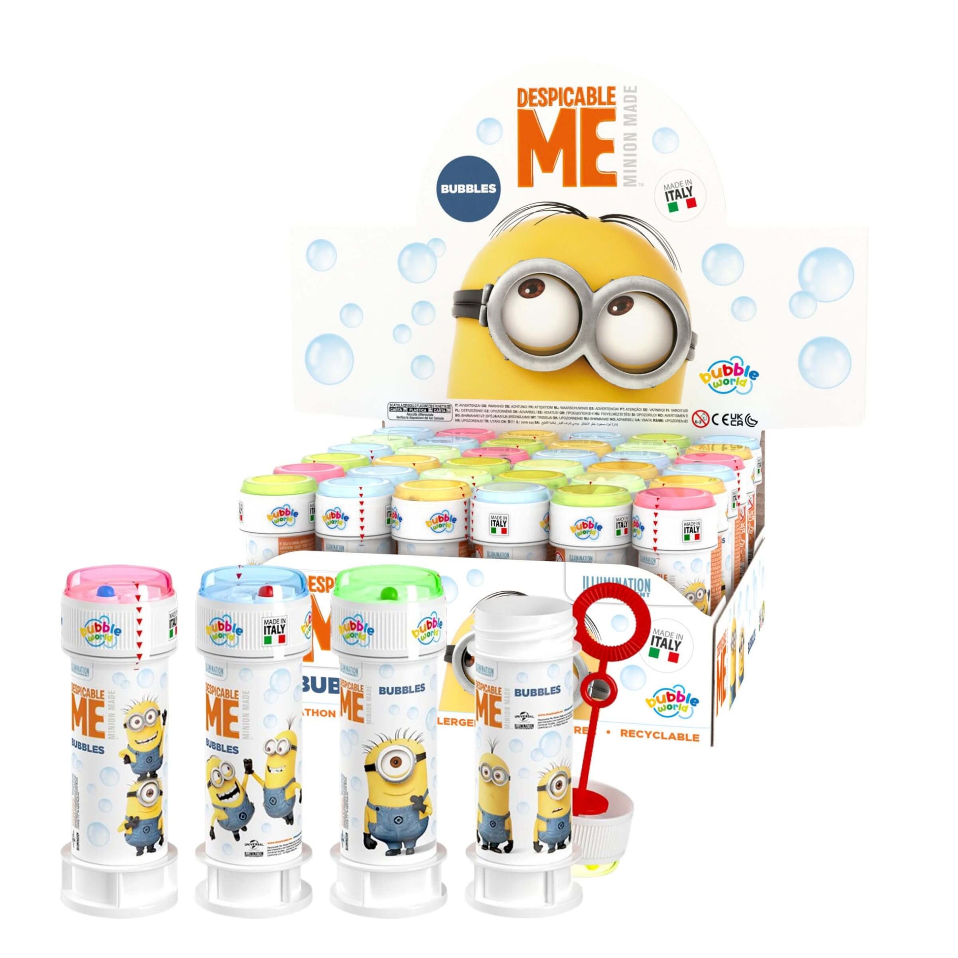 Flacone bolle di sapone Bubble World 60ml Minions Cattivissimo Me sfondo giallo 36pz