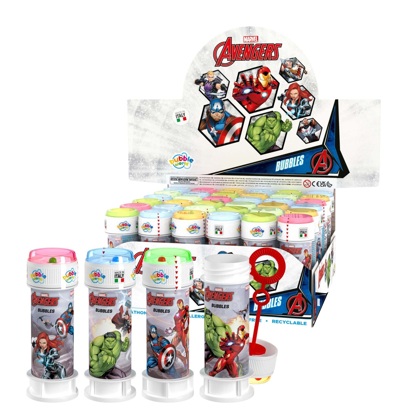 Flacone bolle di sapone Bubble World 60ml con illustrazioni Marvel Avengers confezione 36pz