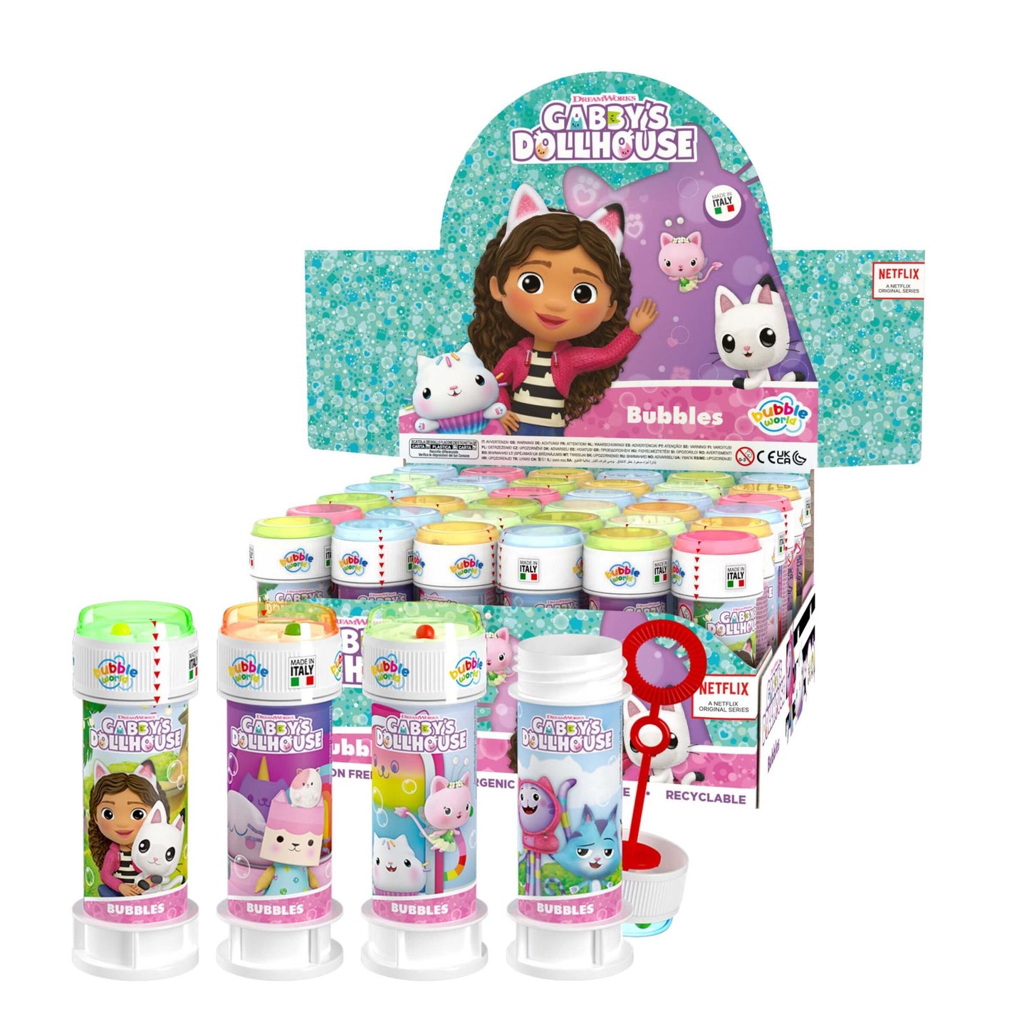 Flacone bolle di sapone Bubble World 60ml con grafica Gabby's Dollhouse toni pastello 36pz