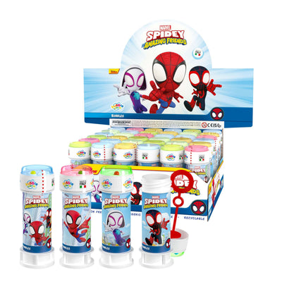 Flacone bolle di sapone Bubble World 60ml con personaggi Spidey e Friends in colori vivaci 36pz