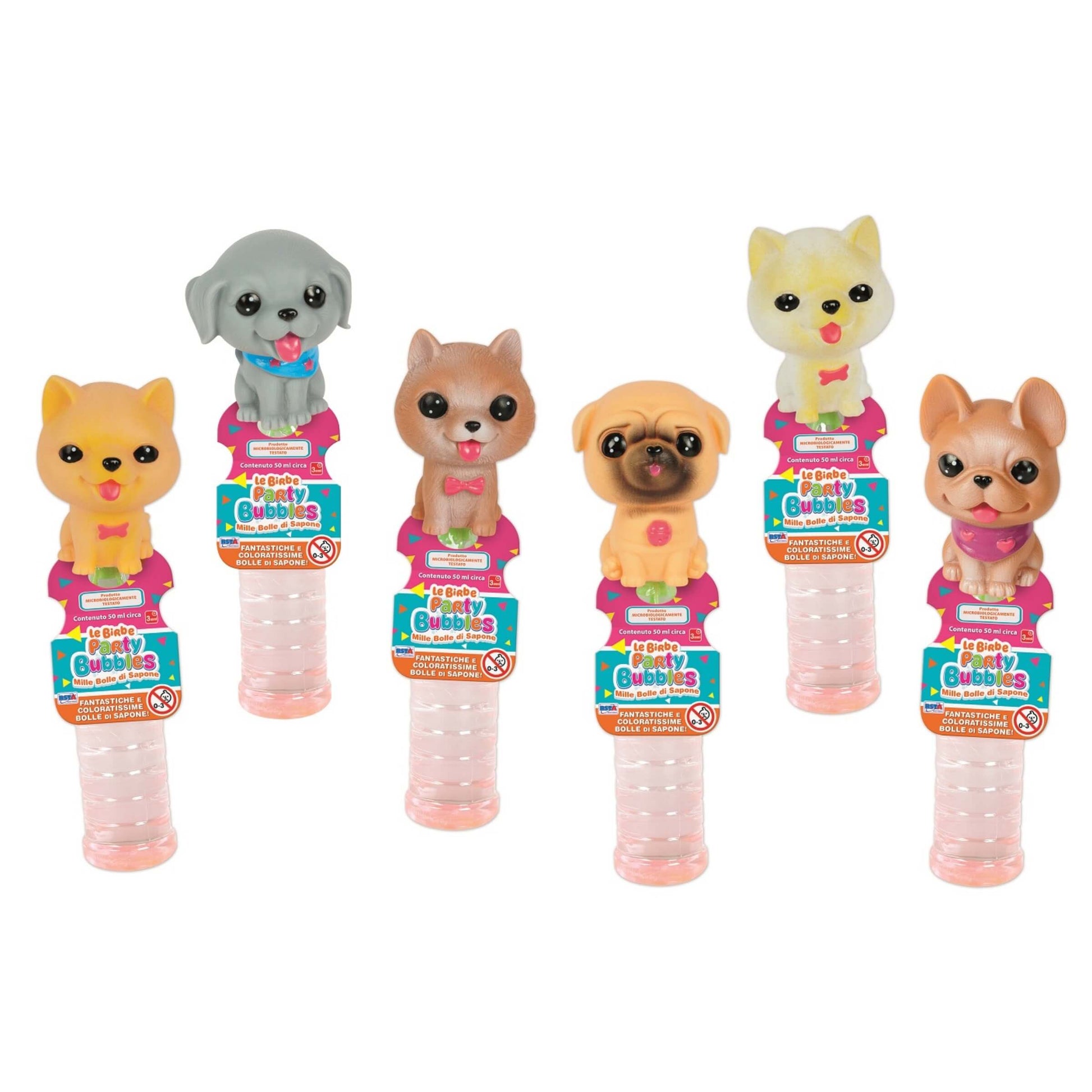 Bolle di sapone Le Birbe con tappo cagnolino decorativo, boccetta 50 ml RS Toys