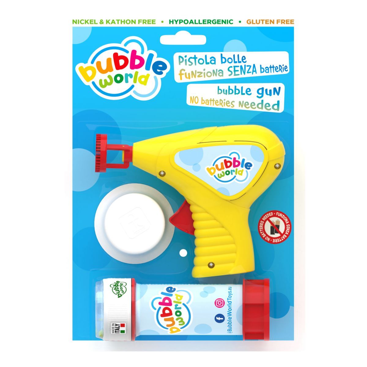 Blister pistola bolle sapone meccanica Dulcop Color con Bubble World Classic 60ml e vaschetta
