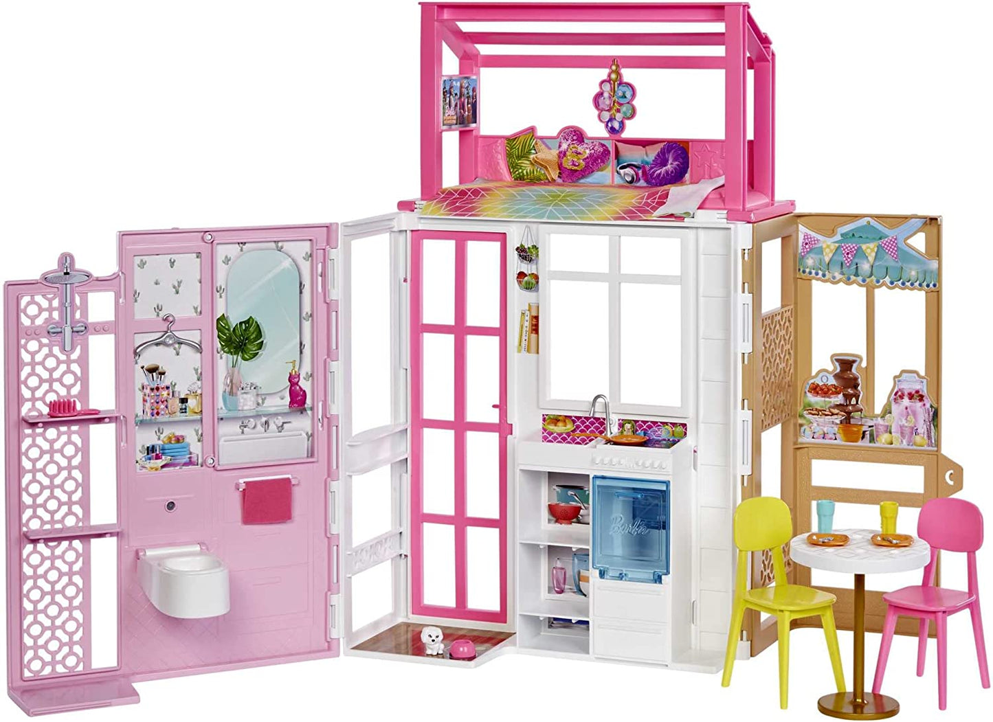 Barbie Nuovo Loft casa a due piani con quattro aree gioco, mobili e accessori inclusi