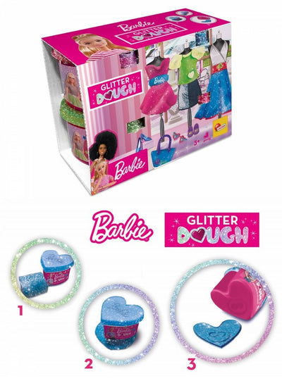 Barbie Dough Glitter Kit Fashion con pasta modellare glitterata 400 gr e accessori, confezione