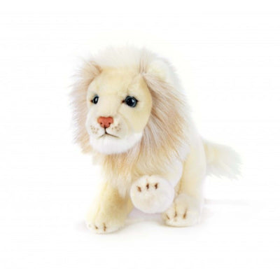 Peluche leone bianco Asly 21 cm con occhi azzurri e criniera folta, in morbido tessuto sicuro per bambini