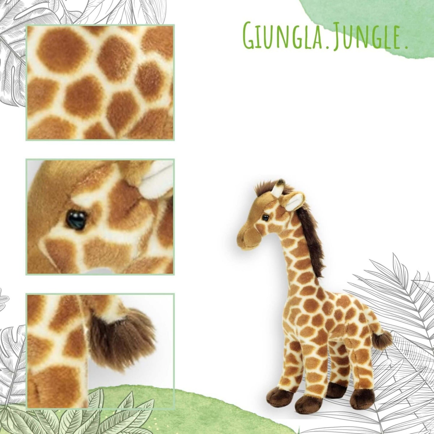 Kipzy giraffa peluche 38cm dettaglio testa e manto caratteristico