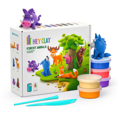 Hey Clay Animali della Foresta kit 15 barattoli pasta modellabile aria secca