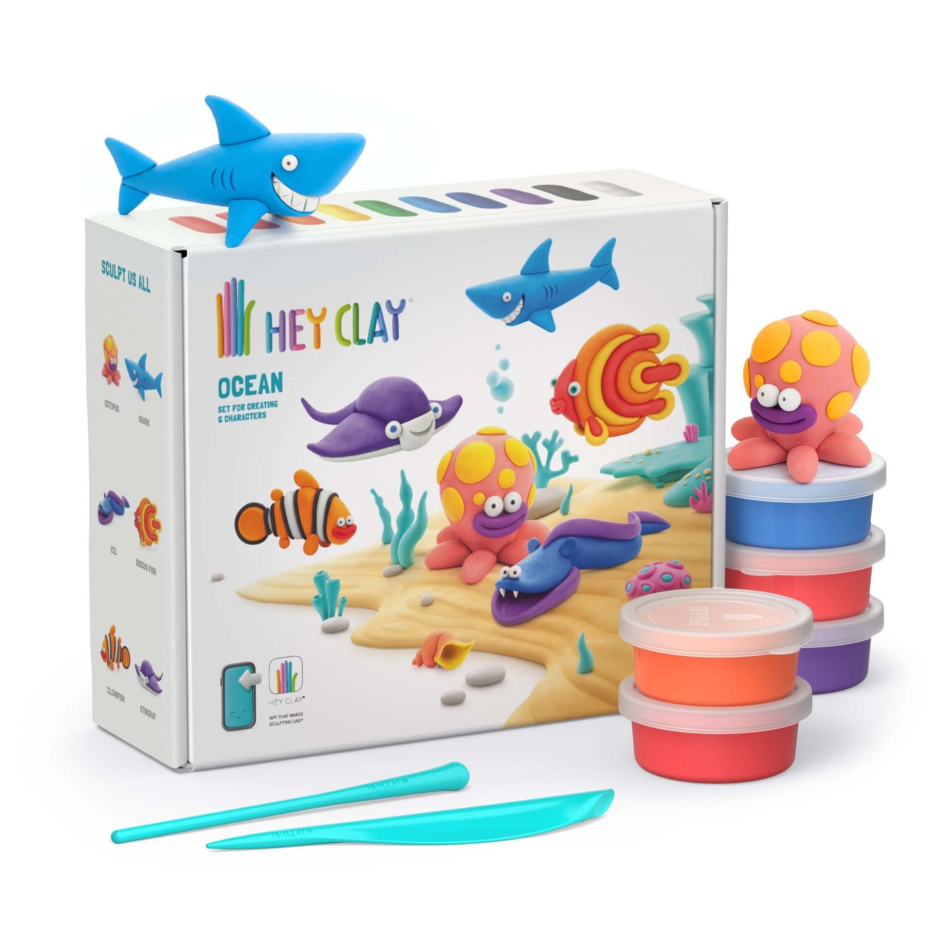 Hey Clay Kit Grande Oceans 15 barattoli pasta modellabile 6 creature marine
