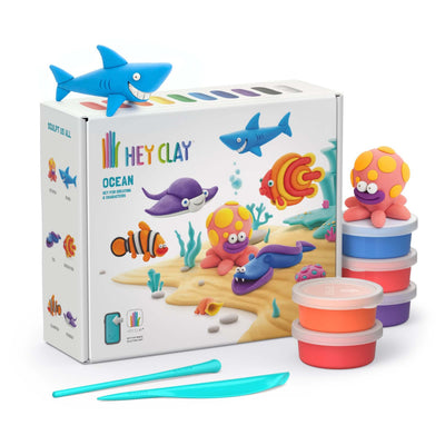 Hey Clay Kit Grande Oceans 15 barattoli pasta modellabile 6 creature marine