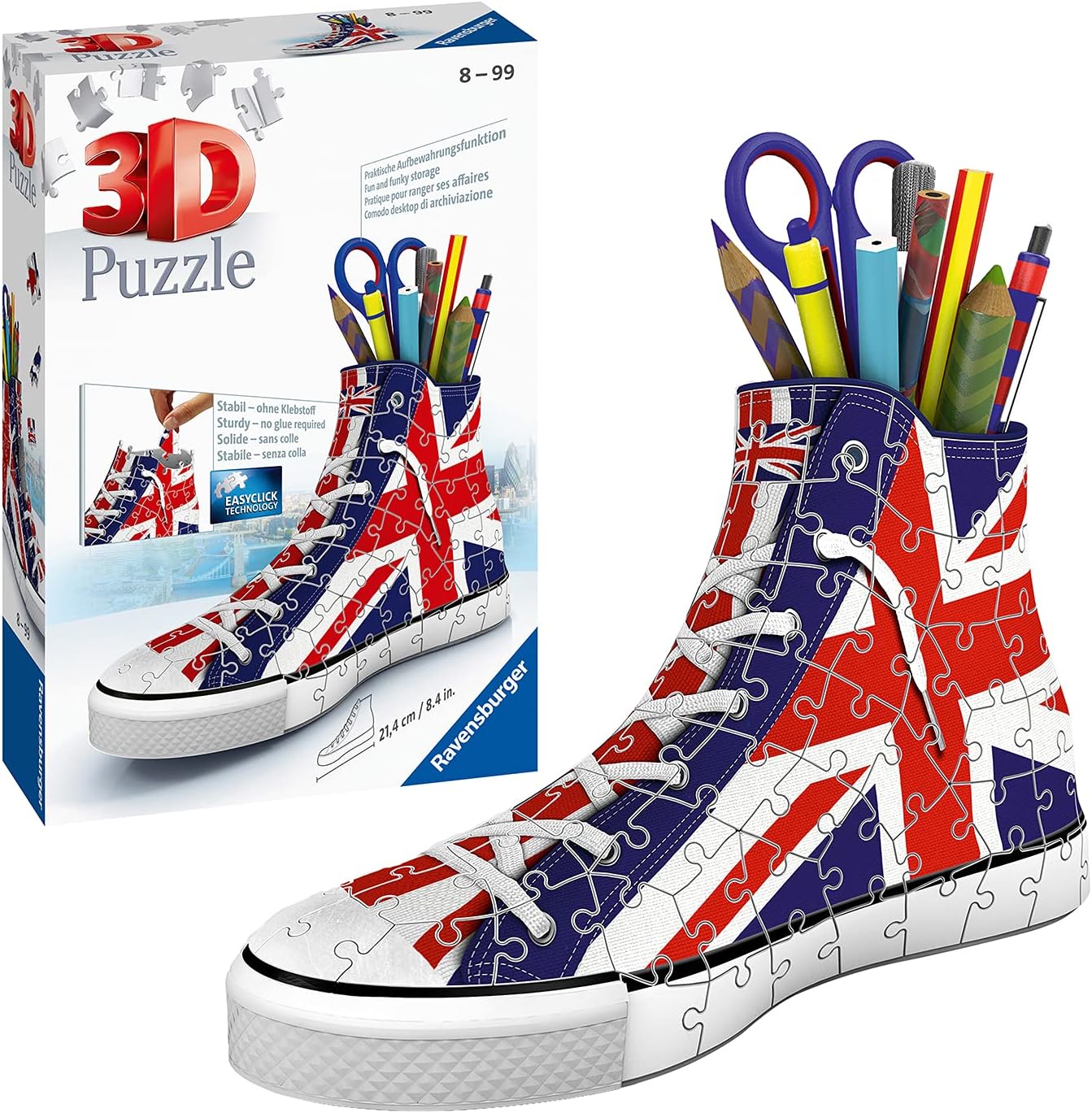 3D Puzzle Ravensburger Sneaker Union Jack 108 pezzi portapenne assemblato