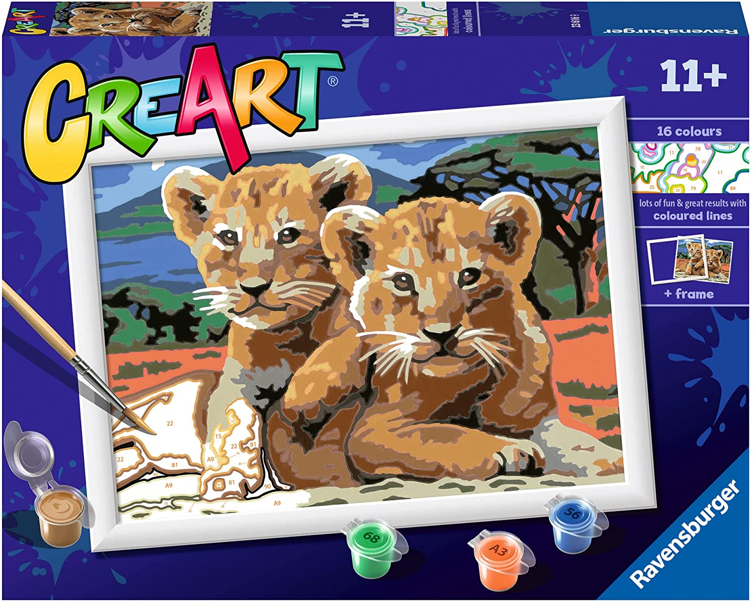 Kit pittura per numeri CreArt livello D Ravensburger con cuccioli di leone