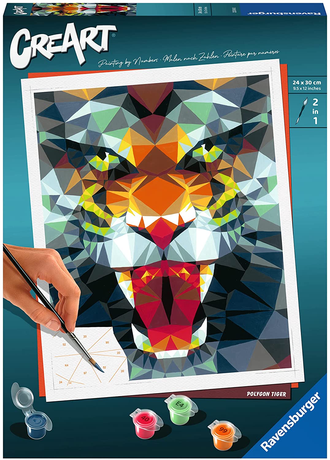 Kit pittura per numeri CreArt Trend quadrati Ravensburger Polygon Tiger