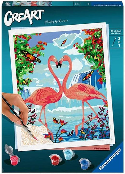 Kit pittura per numeri CreArt livello D Ravensburger con fenicotteri innamorati