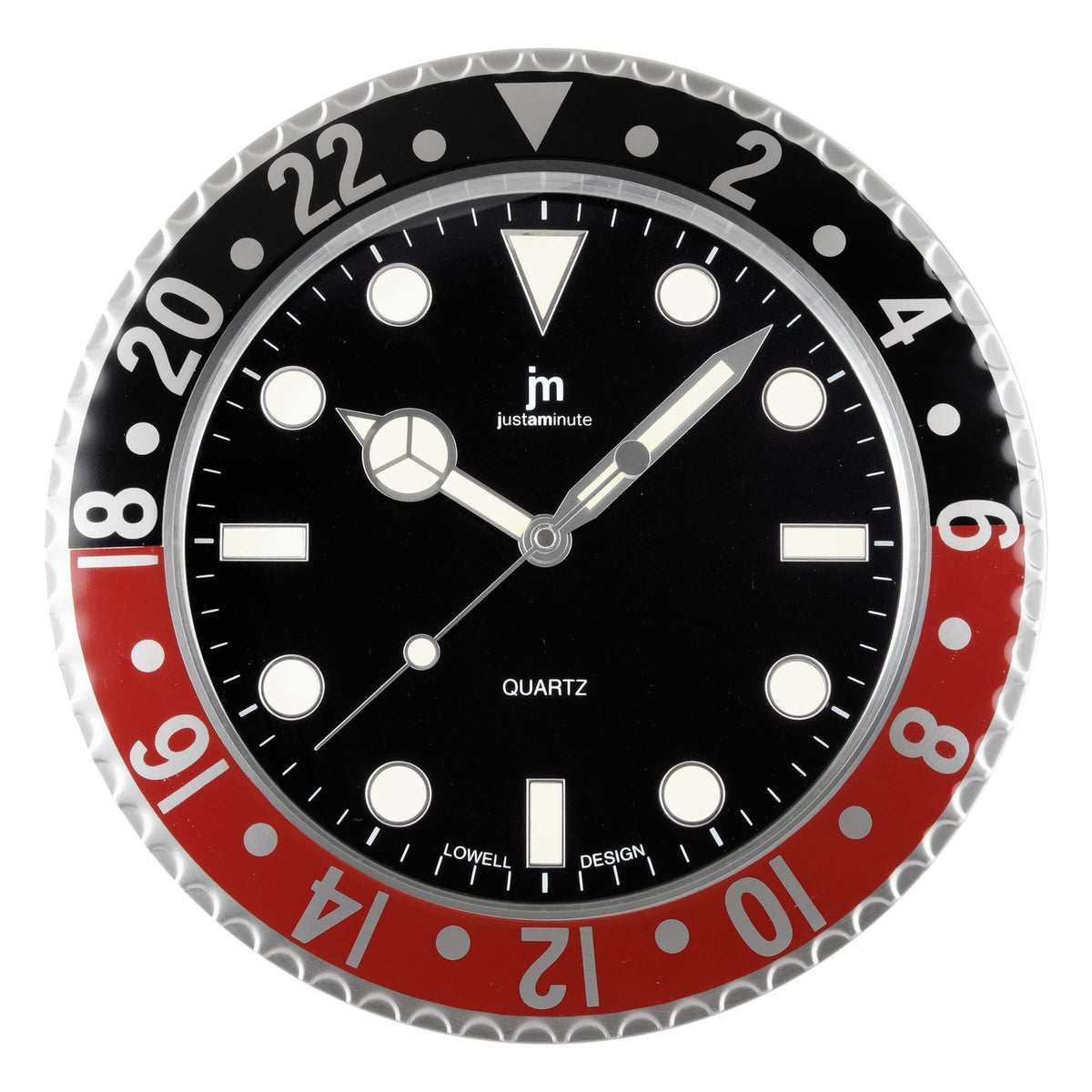Orologio Da Parete Diver GMT Style al Quarzo D.34 cm Acciaio Nero e Rosso Lowell - 14936R