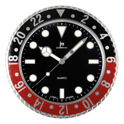 Orologio Da Parete Diver GMT Style al Quarzo D.34 cm Acciaio Nero e Rosso Lowell - 14936R