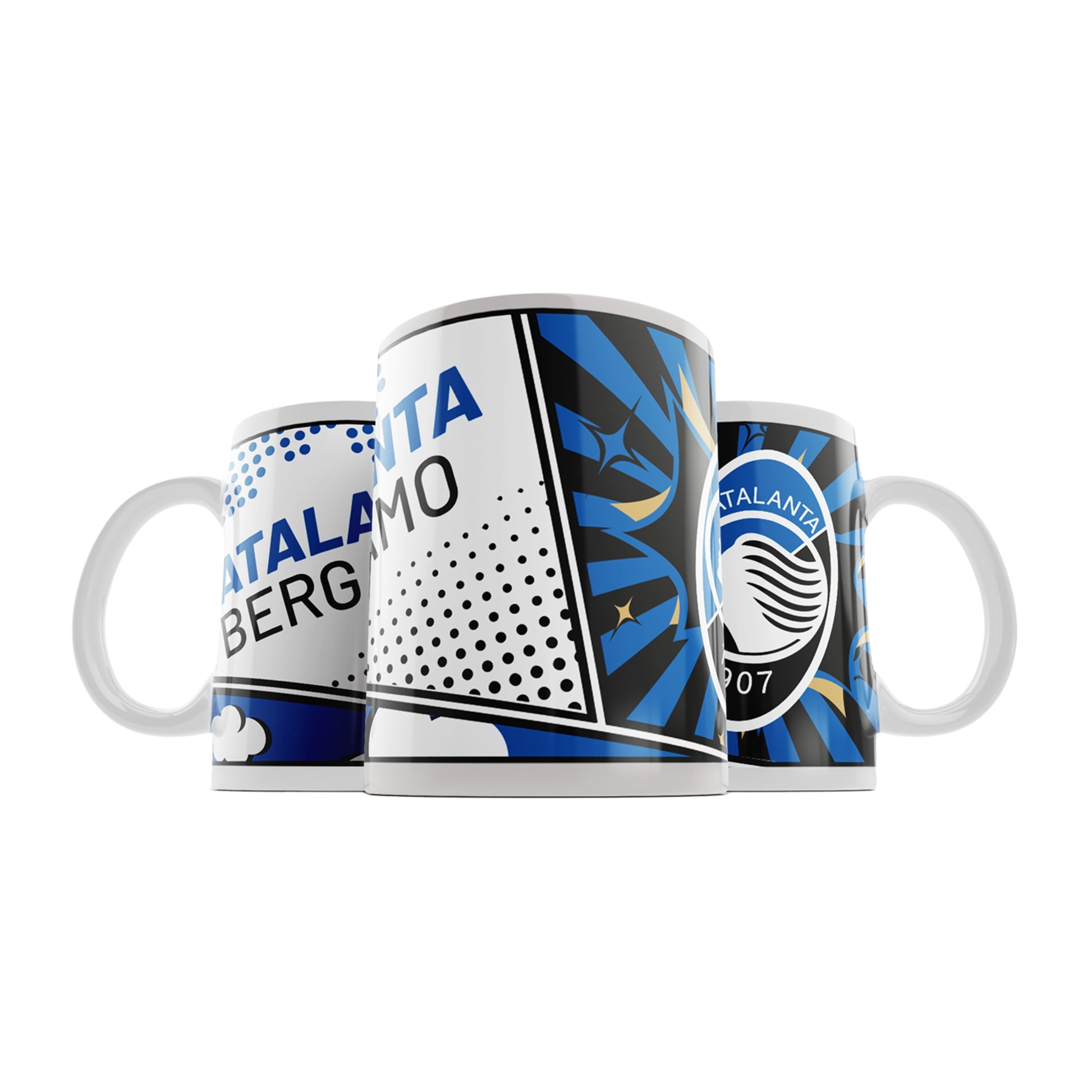 Tazza Atalanta Comics Acube design fumetti nero azzurro
