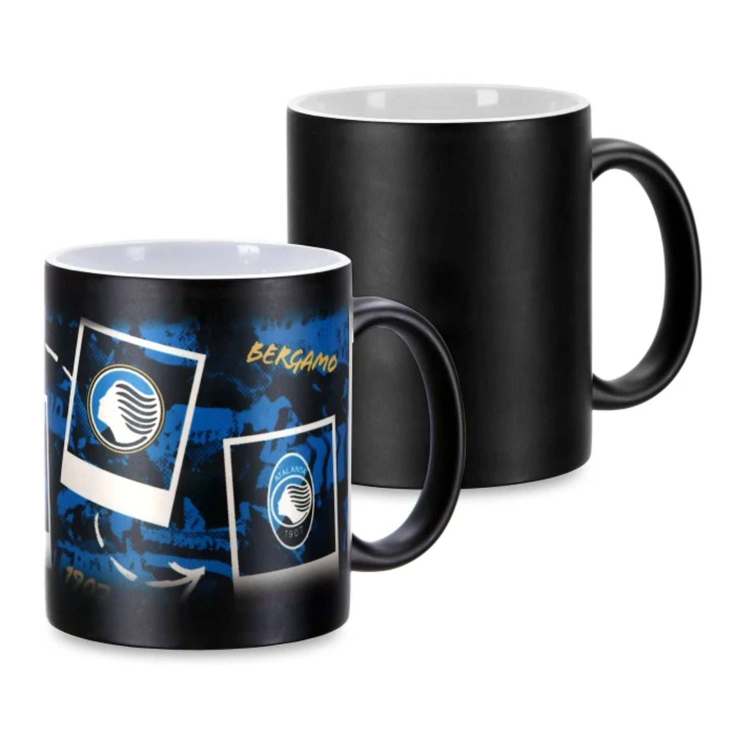 Tazza magica Atalanta effetto termico grafica nerazzurra rivelata con bevanda calda