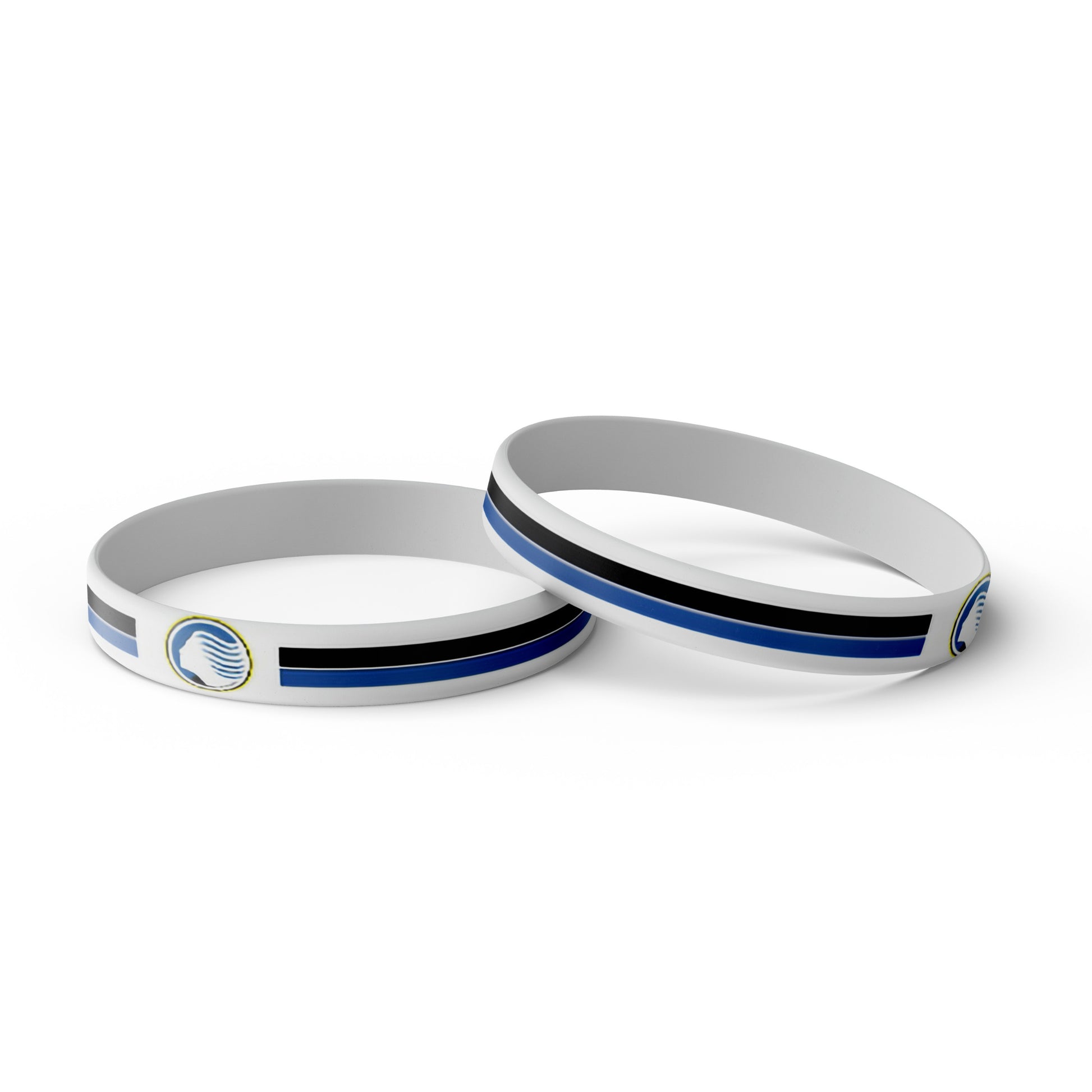 Bracciale in silicone bianco Atalanta B.C. con strisce blu e nere e logo ufficiale del club