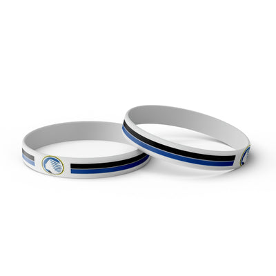 Bracciale in silicone bianco Atalanta B.C. con strisce blu e nere e logo ufficiale del club
