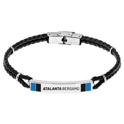 Bracciale ufficiale Atalanta in acciaio 316L con piastra smaltata bicolor nero e azzurro regolabile
