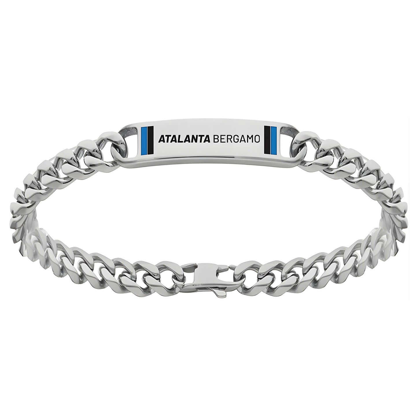 Bracciale uomo Atalanta in acciaio 316L a catena gourmette con piastra smaltata bicolor da 21,5 cm