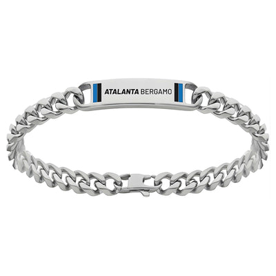 Bracciale uomo Atalanta in acciaio 316L a catena gourmette con piastra smaltata bicolor da 21,5 cm