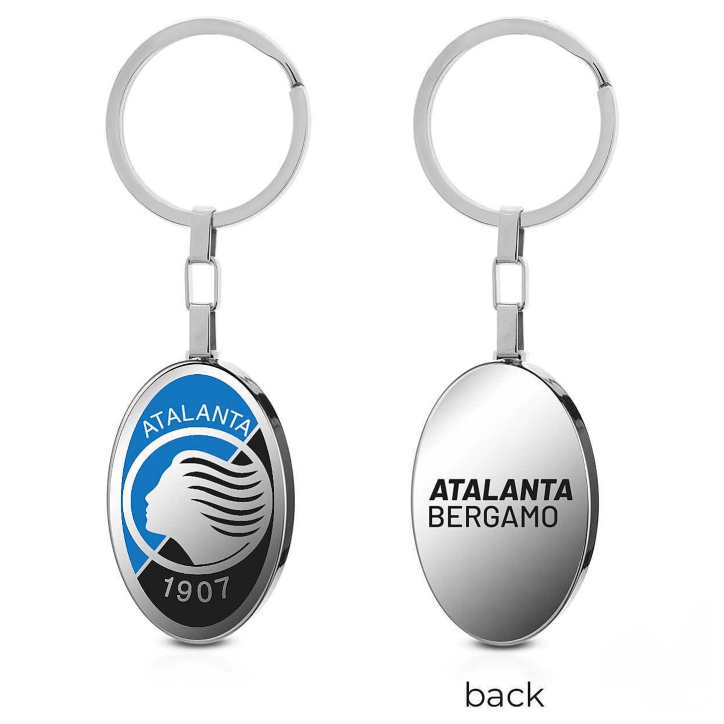 Portachiavi ufficiale Atalanta acciaio 316L forma ovale 30mm logo smaltato G13186H